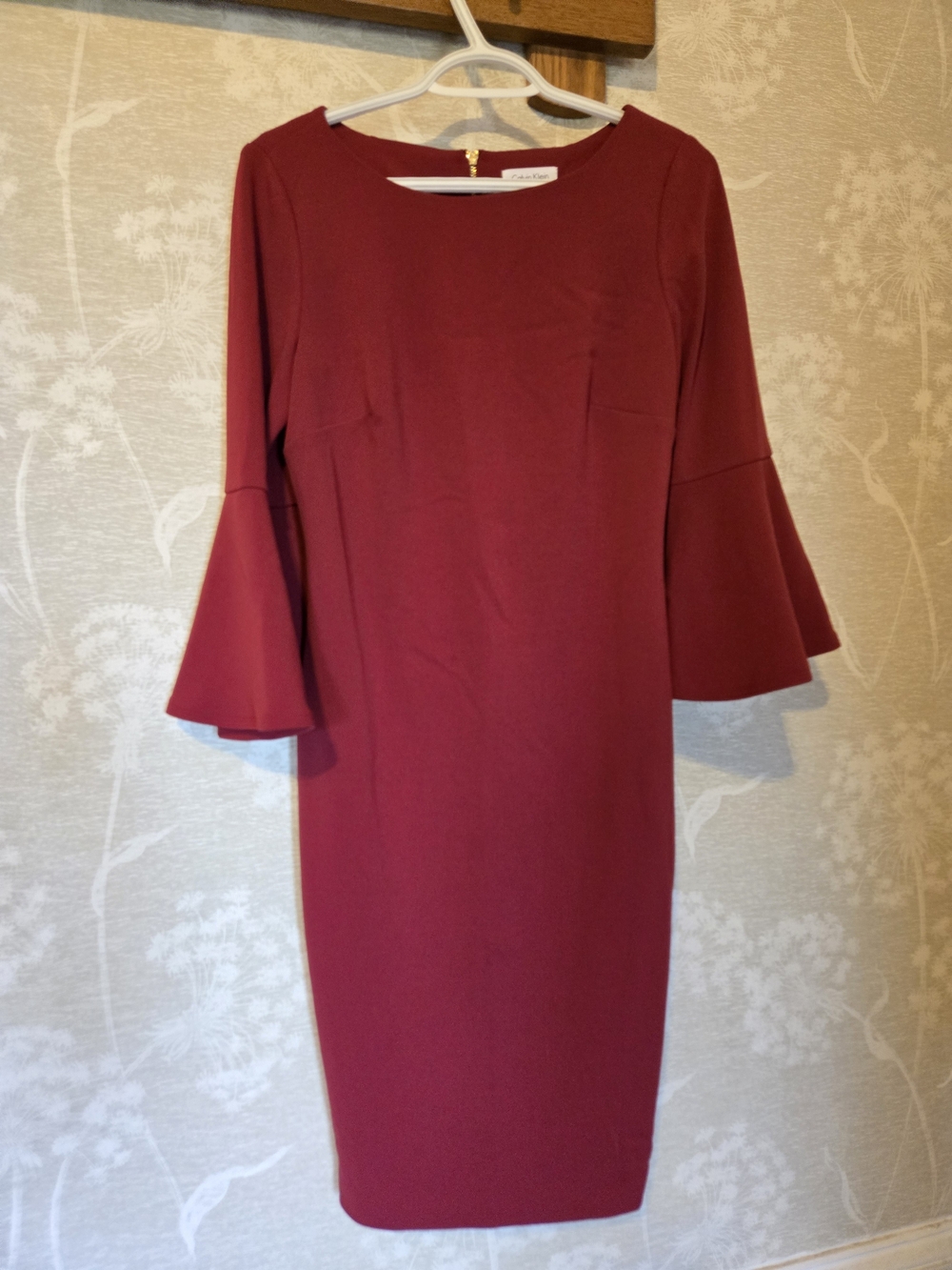 Calvin Klein Burgundy Bell-Sleeve Sheath Dress
